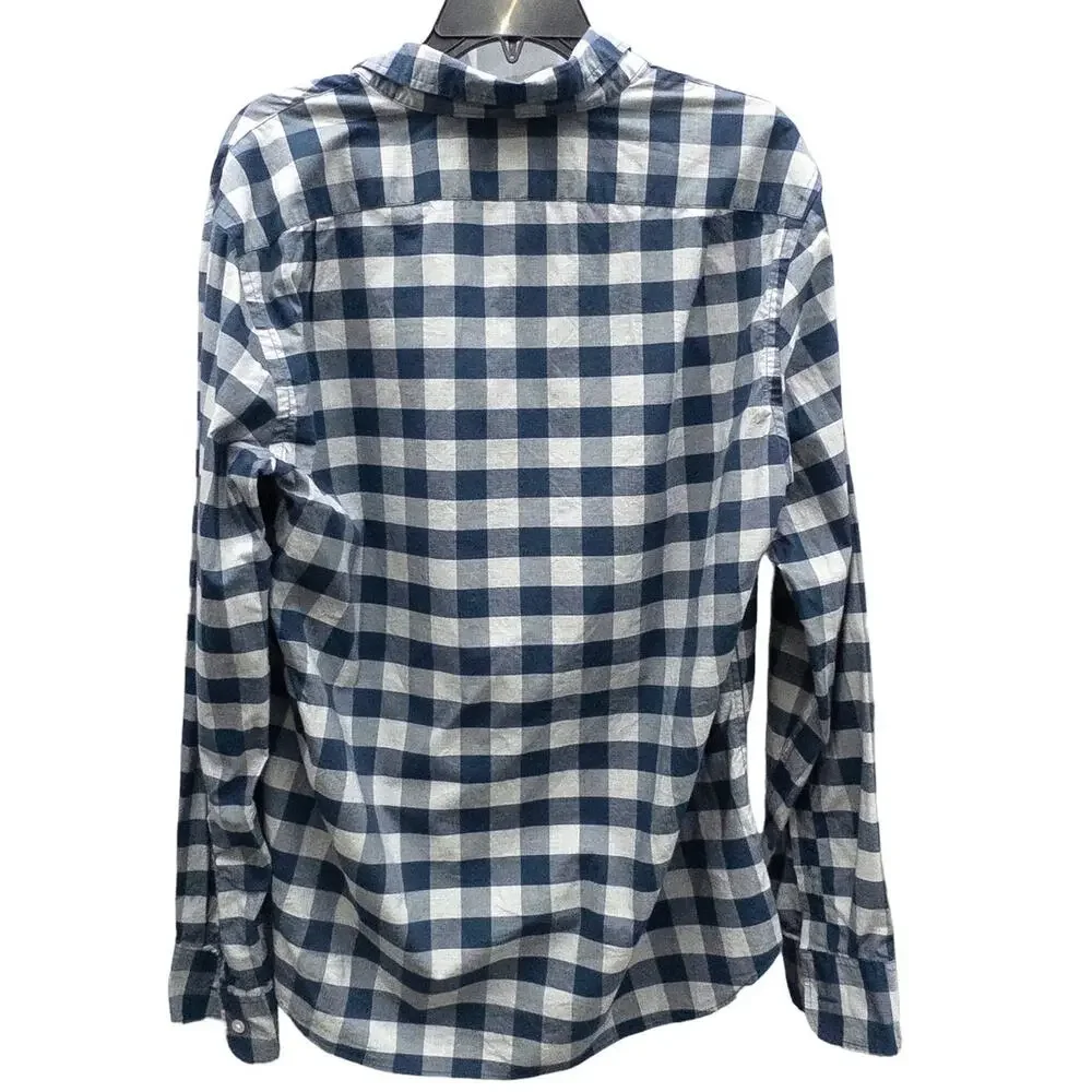 J. Crew Mens Slim Flex Washed Cotton Button Down Shirt Blue Plaid Large